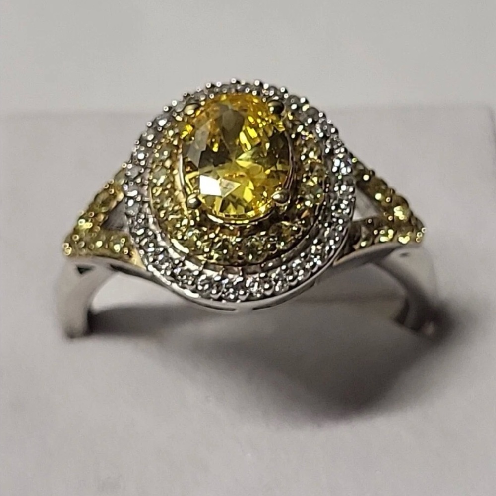 Amazing Citrine Sterling Silver Ring With Triple A Cz Stones Sz 10 Ring